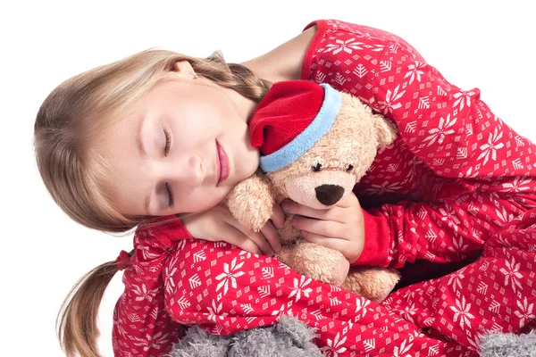 Menina sonolenta com ursinho de pelúcia — Fotografia de Stock