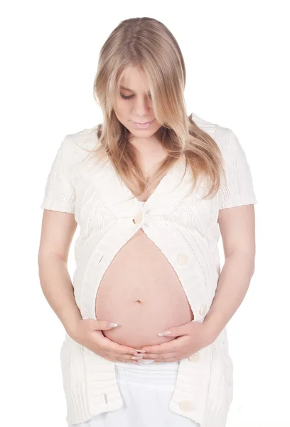 가벼운 옷감에 아름 다운 임신한 여자 — 스톡 사진