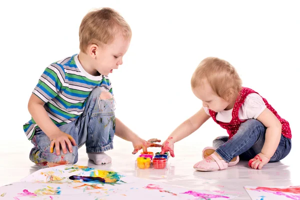 Little children are drawing with hands — Stock Photo, Image
