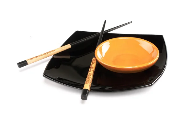 stock image Sushi plates and chopsticks