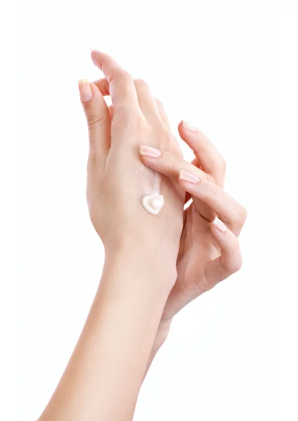 Hands with cream — Stock Photo, Image