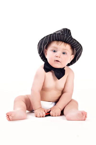 Bebê de chapéu e gravata borboleta — Fotografia de Stock