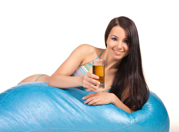 Stock image Beautiful woman with cold tea