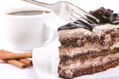 Chocolate-cake with cream and coffee clipart