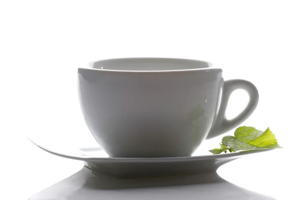 Tea cup and a mint leaf — Stock Photo, Image