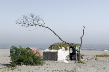 Poor camp on the beach