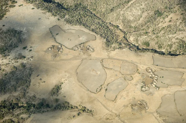 Aerial view on a traditional masai village — Stock Photo, Image