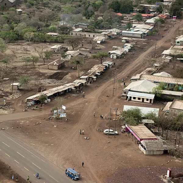 A légi felvétel a kunyhók, Tanzánia, Afrika — Stock Fotó