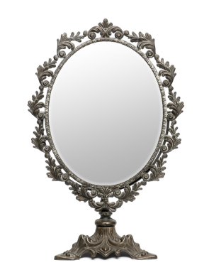 Antique mirror in front of white background clipart