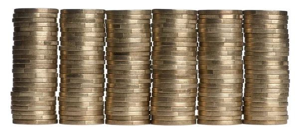 Pile da 1 Euro Monete davanti allo sfondo bianco — Foto Stock