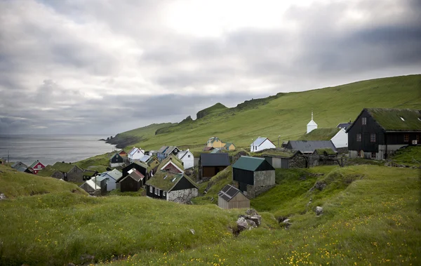 Casas na aldeia da Ilha Mykines, Ilhas Faroé — Fotografia de Stock