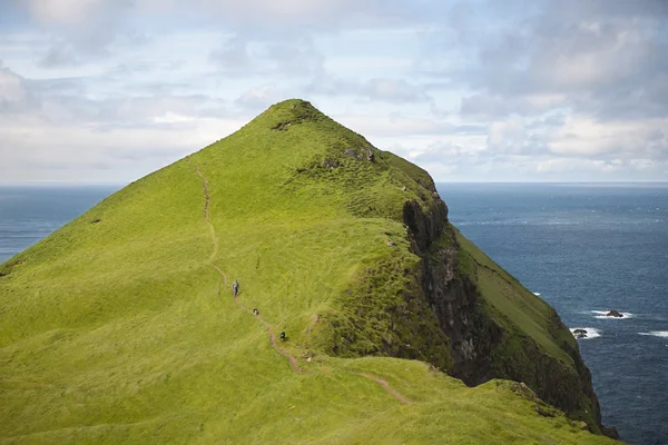 Mann und seine Hunde wandern auf Mykines, Färöer-Inseln — Stockfoto