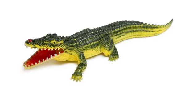 Krokodil leksak framför vit bakgrund — Stockfoto