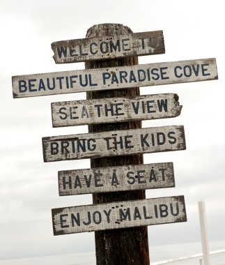 Sign on Malibu beach, Los Angeles, California, USA clipart