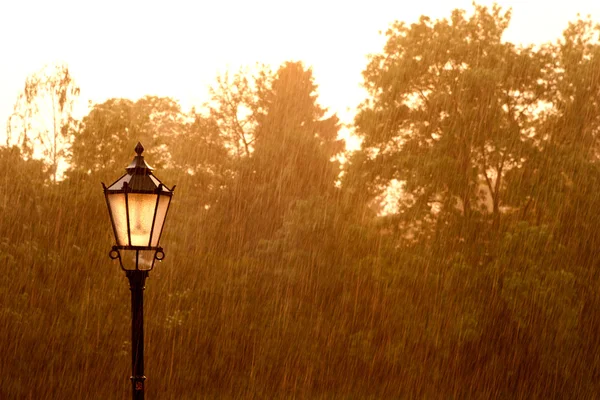 Lampa uliczna w deszczu — Zdjęcie stockowe