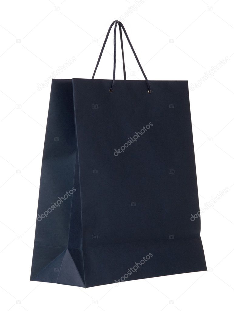 Blue paper bag isolated on white