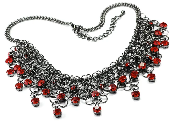 Necklace with red stones isolated on white — Stock Photo, Image