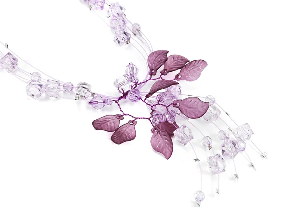 Necklace with violet leaves isolated on white — Stock Photo, Image