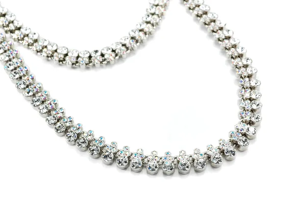 Necklace with white crystals isolated on white — Φωτογραφία Αρχείου