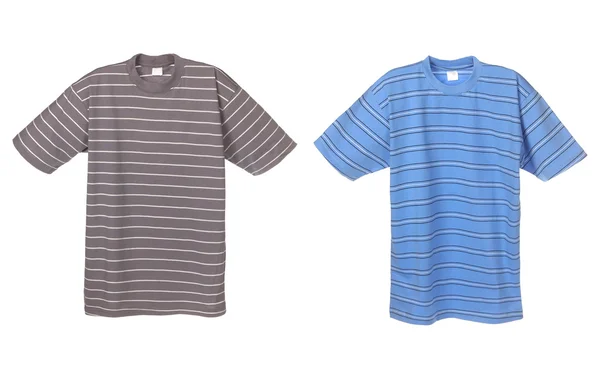 Fotografía de dos camisetas a rayas, gris y azul Fotos de stock libres de derechos