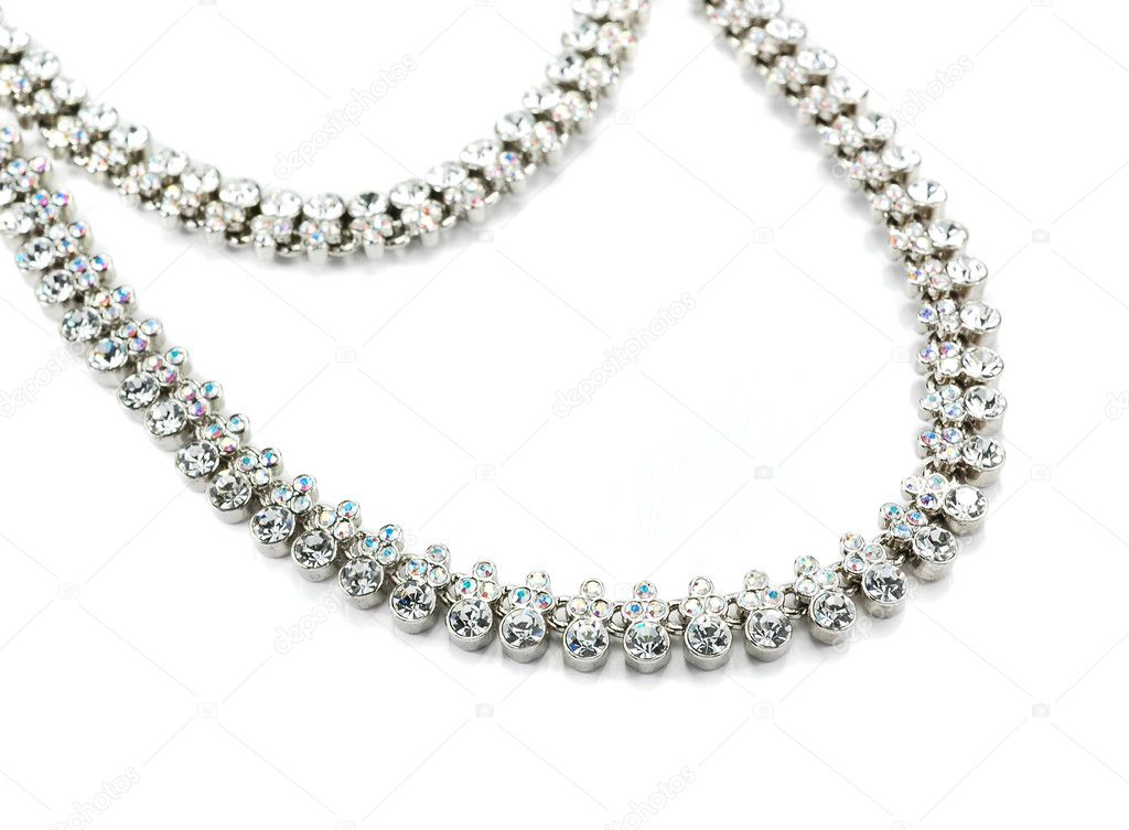Necklace with white crystals isolated on white