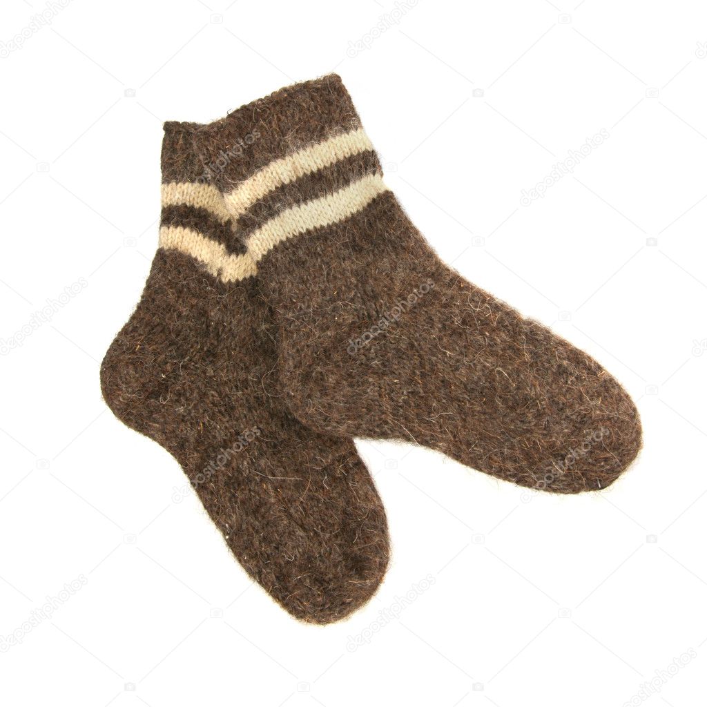 Pair of woolen warm socks isolated on white