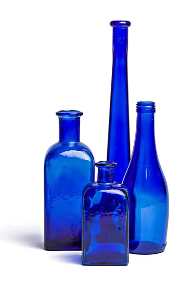 Composition of old blue bottles — Stock Photo, Image