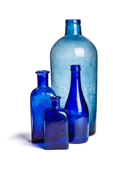 Composição de velhas garrafas azuis — Fotografia de Stock