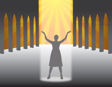 Devout woman who prays in a church clipart