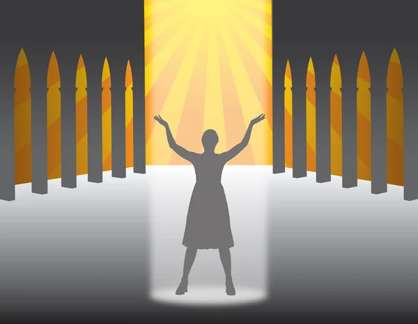 Ευσεβής γυναίκα που προσεύχεται σε μια εκκλησία — Διανυσματικό Αρχείο