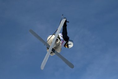 Freestyle skier in les Arcs. France clipart