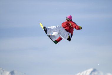 Freestyle snowboarder in les Arcs. France clipart