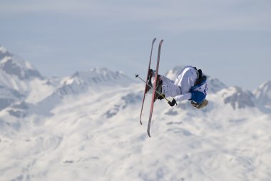 Freestyle skier in les Arcs. France clipart