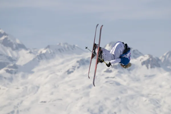 Freestyle skier in les Arcs. France Stock Photo
