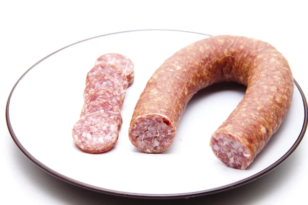 Bologne sausage on plate — Stock Photo, Image