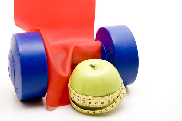 Dumbbell with measuring tape — Stock Photo, Image