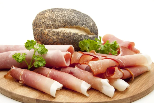 Ham rolled and with parsley — Stock Photo, Image