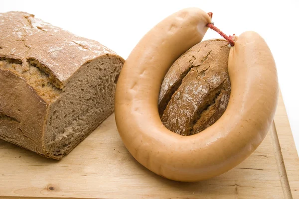 Bread with meat sausage — Stock Photo, Image