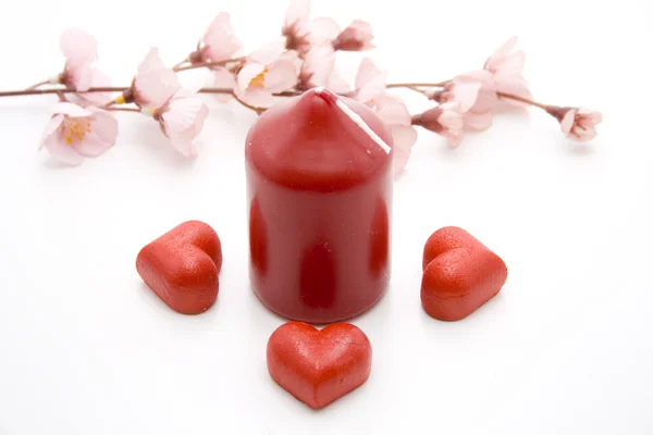 Querido coração com vela vermelha — Fotografia de Stock