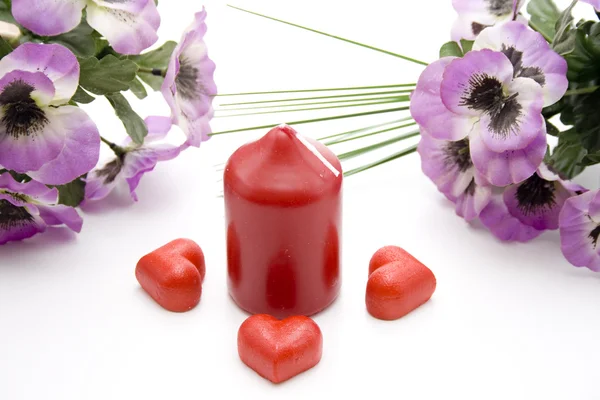 Liebes Herz mit roter Kerze — Stockfoto