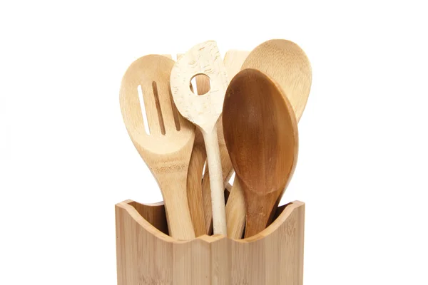 Wooden spoon in the wooden container — Stock Photo, Image