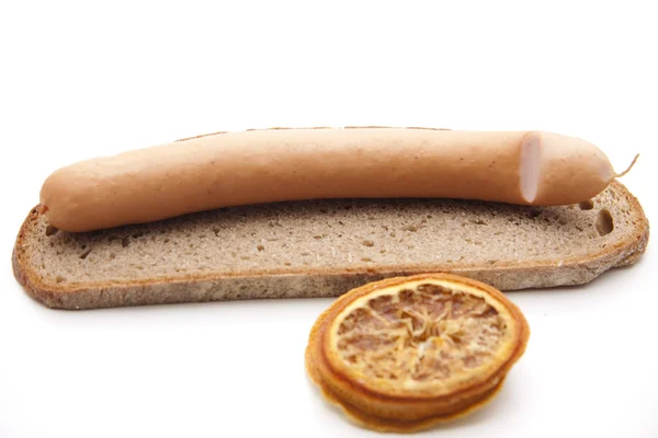 Frankfurter on bread — Stock Photo, Image