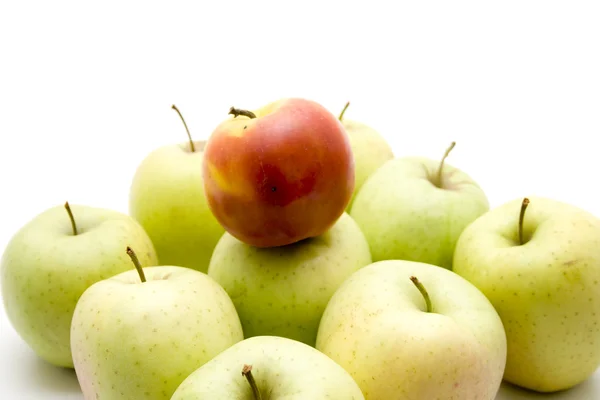 Rött äpple på gröna äpplen — Stockfoto