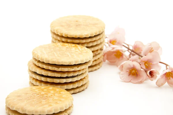 Ronde cookies met florale decoratie — Stockfoto