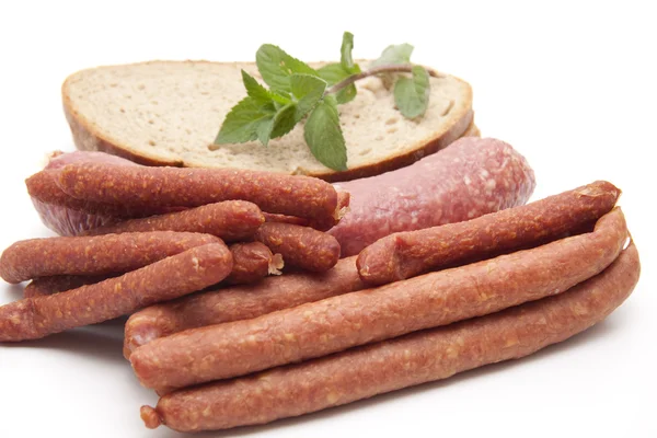Bologne sausage with bread and mint — Stock Photo, Image