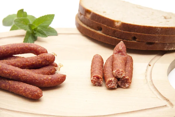 Bologne sausage with bread — Stock Photo, Image