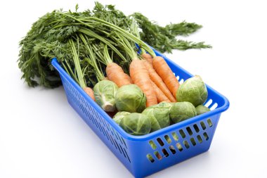 Brussels sprouts and carrots in the basket clipart