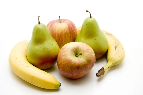 Jabłka i gruszki z bananami — Zdjęcie stockowe