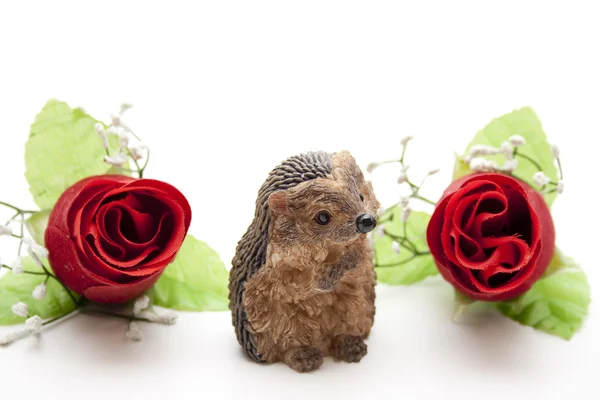 Hedgehog with red roses — Stock Photo, Image