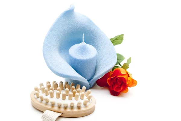 Blaue Kerze mit Pinsel — Stockfoto